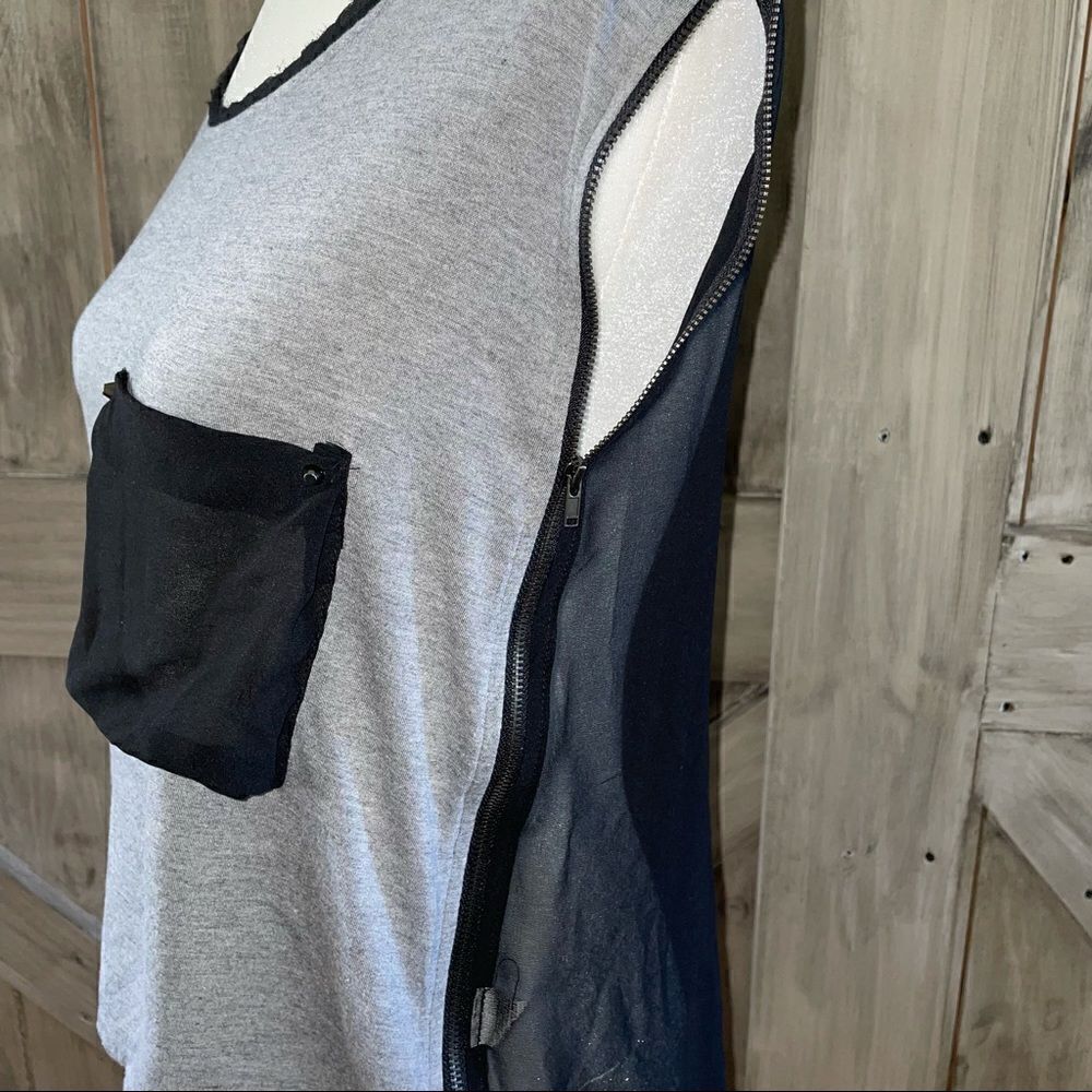 Tobi Edgey Sheer Zipper Studded Cropped Long Back Top - Picture 3 of 10